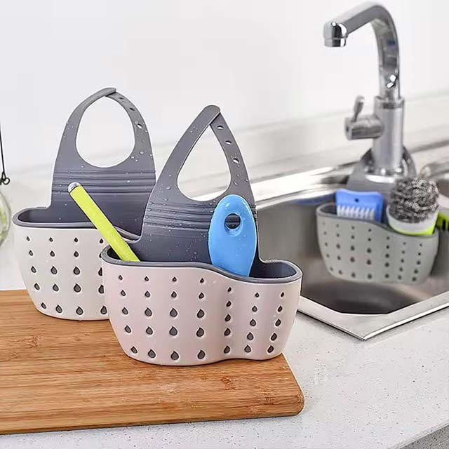 Adjustable Hanging Sink Holder – Drain Basket Organizer for Soap, Sponge & Faucet Storage