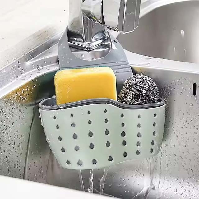 Adjustable Hanging Sink Holder – Drain Basket Organizer for Soap, Sponge & Faucet Storage