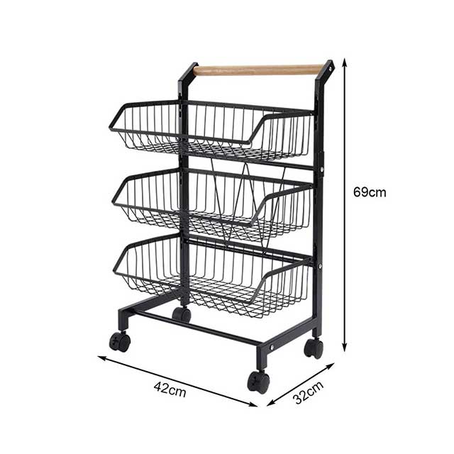 3/4/5 Tier Kitchen Storage Trolley with Wheels – Rolling Vegetable & Fruit Basket Organizer Rack with Shelves