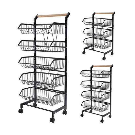 3/4/5 Tier Kitchen Storage Trolley with Wheels – Rolling Vegetable & Fruit Basket Organizer Rack with Shelves