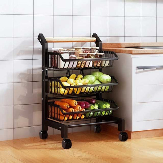 3/4/5 Tier Kitchen Storage Trolley with Wheels – Rolling Vegetable & Fruit Basket Organizer Rack with Shelves