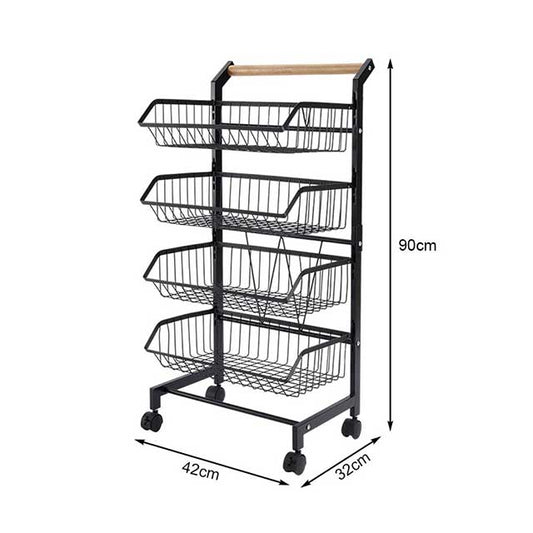 3/4/5 Tier Kitchen Storage Trolley with Wheels – Rolling Vegetable & Fruit Basket Organizer Rack with Shelves