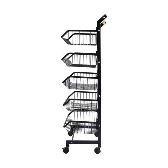 3/4/5 Tier Kitchen Storage Trolley with Wheels – Rolling Vegetable & Fruit Basket Organizer Rack with Shelves