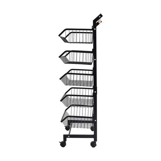 3/4/5 Tier Kitchen Storage Trolley with Wheels – Rolling Vegetable & Fruit Basket Organizer Rack with Shelves