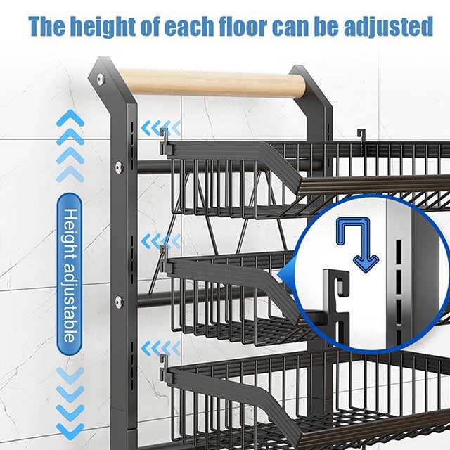 3/4/5 Tier Kitchen Storage Trolley with Wheels – Rolling Vegetable & Fruit Basket Organizer Rack with Shelves