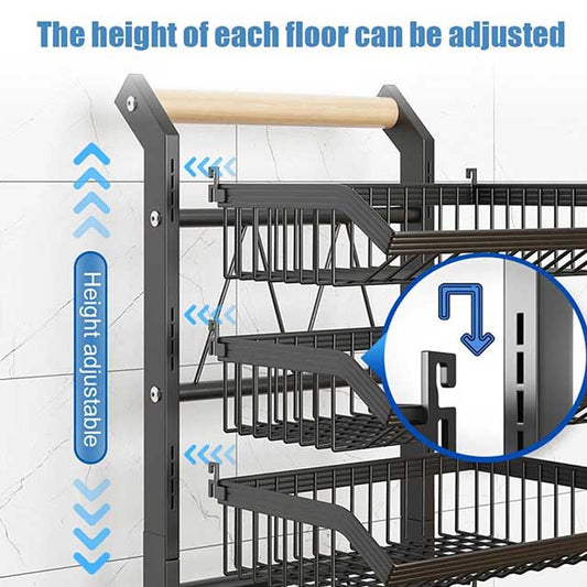 3/4/5 Tier Kitchen Storage Trolley with Wheels – Rolling Vegetable & Fruit Basket Organizer Rack with Shelves