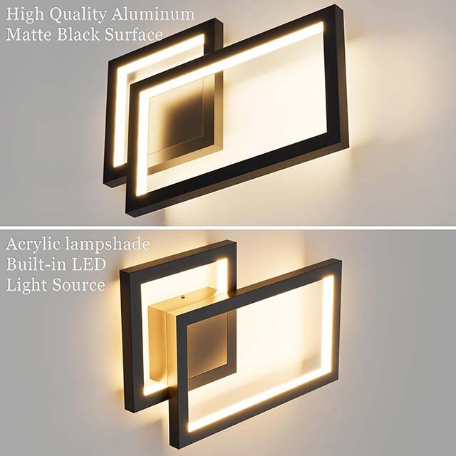 Klighten LED Wall Light 24W, 1960LM – Modern Decorative Indoor Wall Lamp for Bedroom, Living Room, Hallway &amp; Stairwell | 110-240V, Warm White 3000K, Black