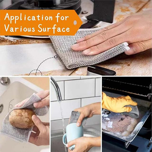Multipurpose Non-Scratch Wire Dish Cloths – Stainless Steel Kitchen Cleaning Cloth & Metal Scrubber for Wet/Dry Use