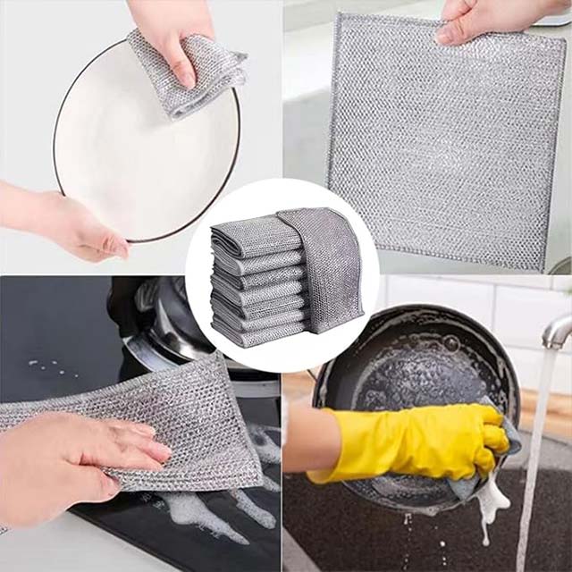 Multipurpose Non-Scratch Wire Dish Cloths – Stainless Steel Kitchen Cleaning Cloth & Metal Scrubber for Wet/Dry Use