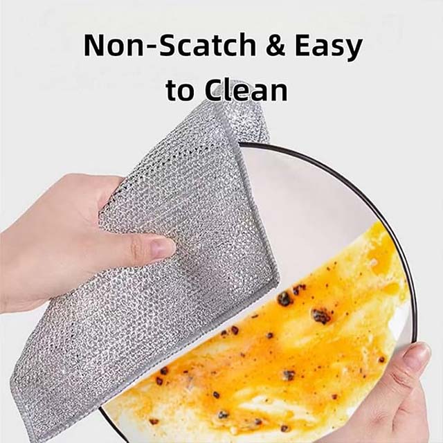 Multipurpose Non-Scratch Wire Dish Cloths – Stainless Steel Kitchen Cleaning Cloth & Metal Scrubber for Wet/Dry Use