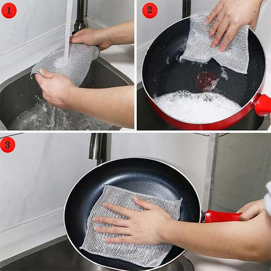 Multipurpose Non-Scratch Wire Dish Cloths – Stainless Steel Kitchen Cleaning Cloth & Metal Scrubber for Wet/Dry Use