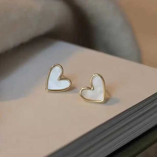 Korean Enamel Heart Stud Earrings for Women – Vintage Dark Green & Gold Color Fashion Jewelry | Cute Versatile Earrings