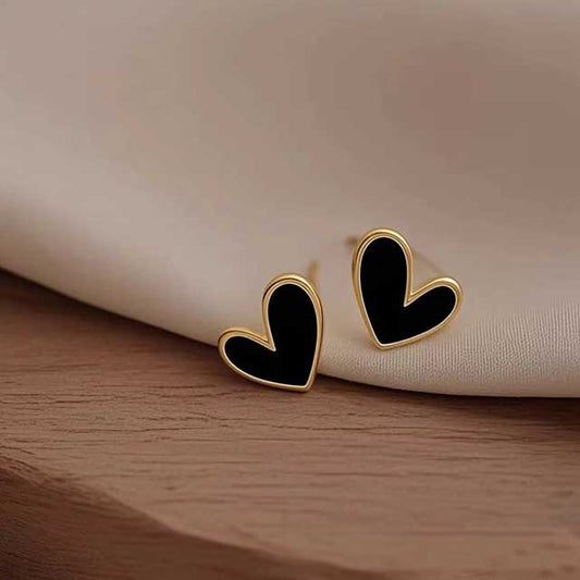 Korean Enamel Heart Stud Earrings for Women – Vintage Dark Green & Gold Color Fashion Jewelry | Cute Versatile Earrings