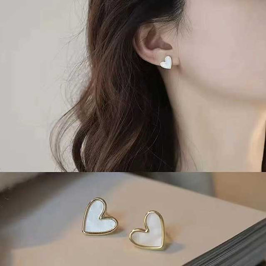 Korean Enamel Heart Stud Earrings for Women – Vintage Dark Green & Gold Color Fashion Jewelry | Cute Versatile Earrings