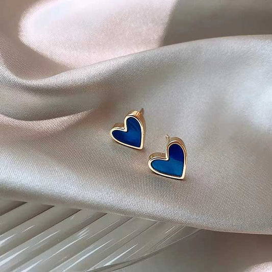 Korean Enamel Heart Stud Earrings for Women – Vintage Dark Green & Gold Color Fashion Jewelry | Cute Versatile Earrings