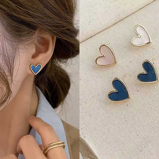 Korean Enamel Heart Stud Earrings for Women – Vintage Dark Green & Gold Color Fashion Jewelry | Cute Versatile Earrings