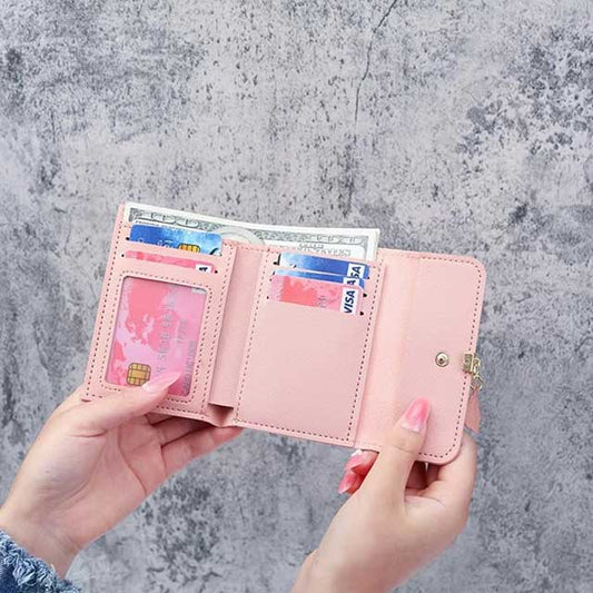 Korean Style Small Tri-fold Wallet for Women – Simple Short Purse with Coin Pocket & Money Clip