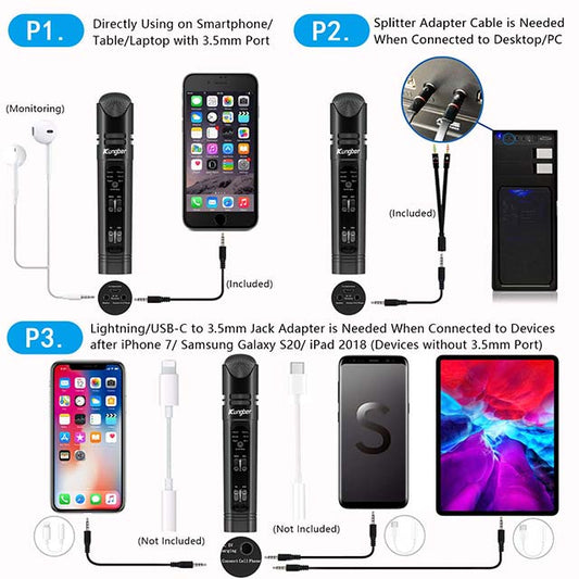 Kungber 3.5mm Rechargeable Condenser Microphone for Smartphone &amp; PC – Compatible with iPhone, Android, iPad, Mac; Ideal for Podcasting, Karaoke, Kids Singing, Recording &amp; Live Streaming Gaming
