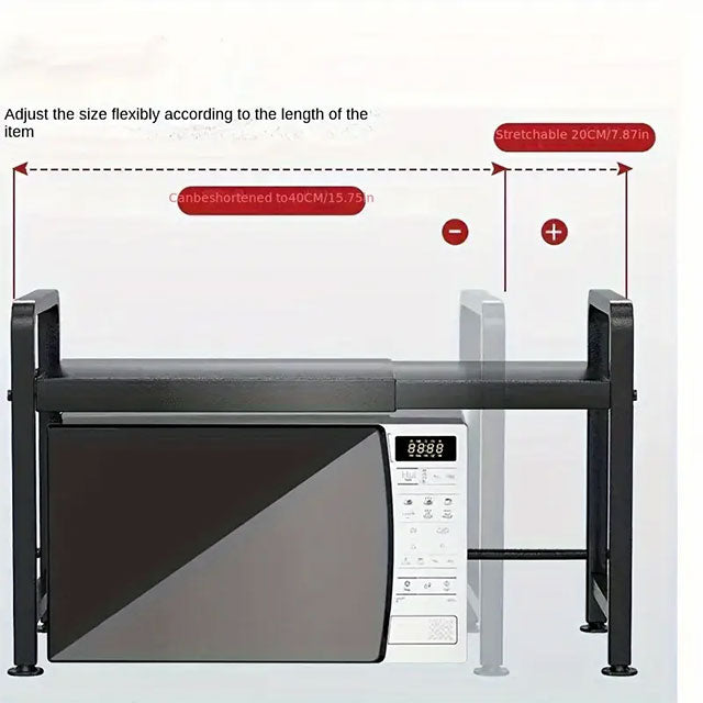 LANTUTU Expandable Microwave Oven Rack – 2-Tier Stainless Steel Countertop Organizer with 6 Hooks for Kitchen Storage – Perfect Mother’s Day Gift