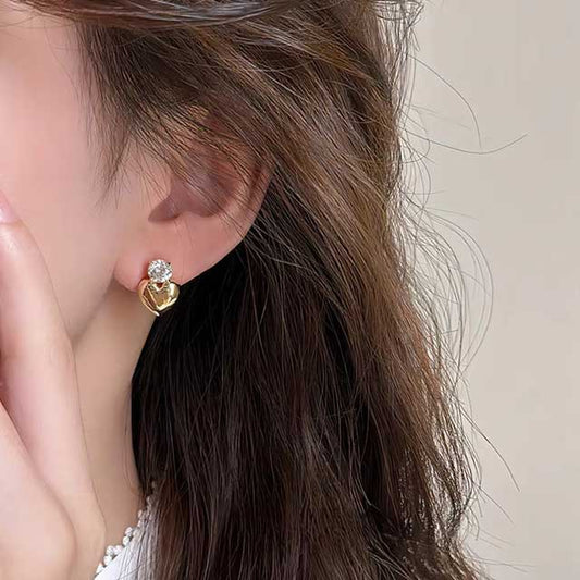 LATS Gold Heart Stud Earrings for Women – Minimalist Smooth Surface Design | Bridal & Wedding Jewelry