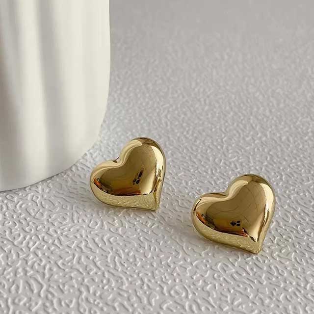 LATS Gold Heart Stud Earrings for Women – Minimalist Smooth Surface Design | Bridal & Wedding Jewelry
