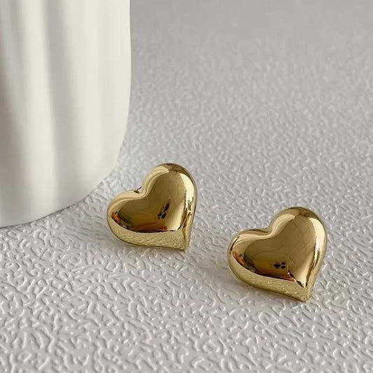 LATS Gold Heart Stud Earrings for Women – Minimalist Smooth Surface Design | Bridal & Wedding Jewelry