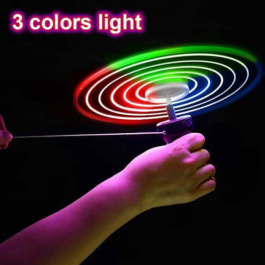 LED Glow UFO Pull Wire Spinning Toy – Luminous Flying Disc with Handle for Kids Outdoor Fun, Gifts & Parent-Child Games