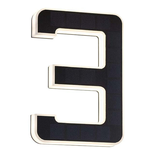 LED Solar House Number 3 – IP44 Waterproof Warm White Outdoor Solar Lamp (0.2W, Battery Changeable, 3000K, Black Plastic)