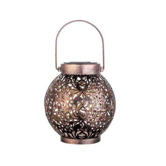 LED Solar Lantern Light – Hollow Wrought Iron Hanging Lamp for Outdoor Garden & Yard Decoration
