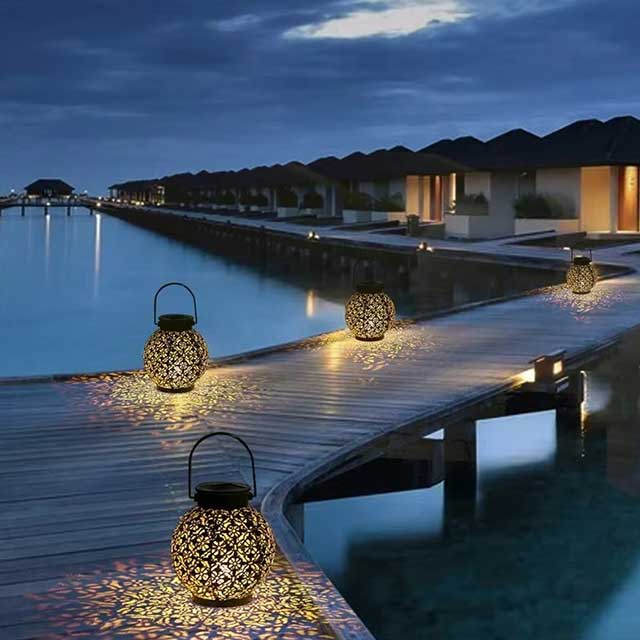 LED Solar Lantern Light – Hollow Wrought Iron Hanging Lamp for Outdoor Garden & Yard Decoration