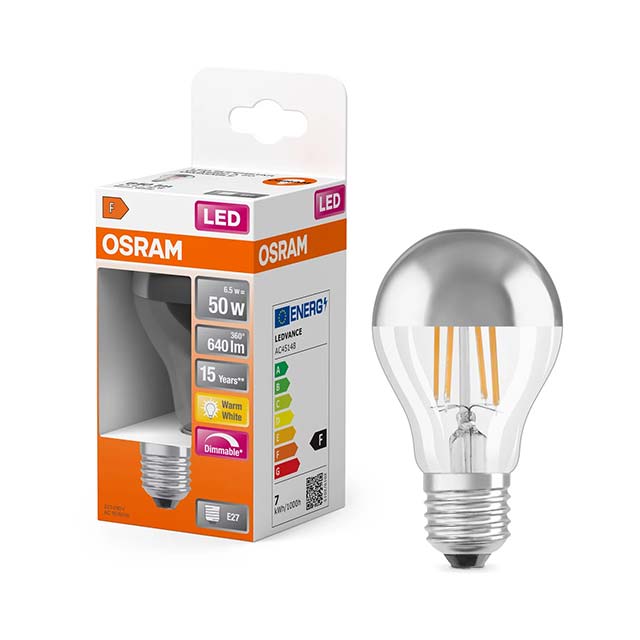 LED Superstar Classic A 50 Filament | Mirror Silver | DIM | 6.5W | 827 Clear | E27