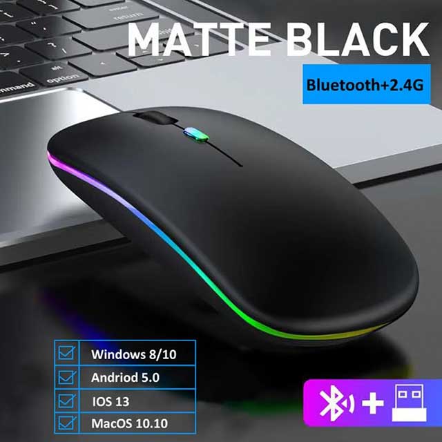 LED Wireless Bluetooth Mouse – USB Rechargeable RGB Silent Ergonomic Mouse with Backlight for Laptop, PC & iPad