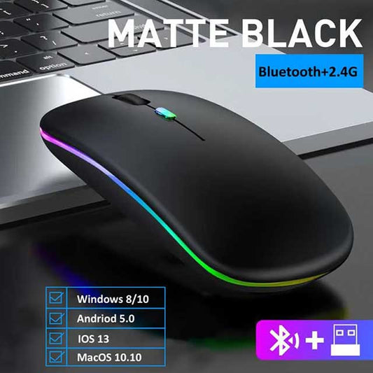 LED Wireless Bluetooth Mouse – USB Rechargeable RGB Silent Ergonomic Mouse with Backlight for Laptop, PC & iPad