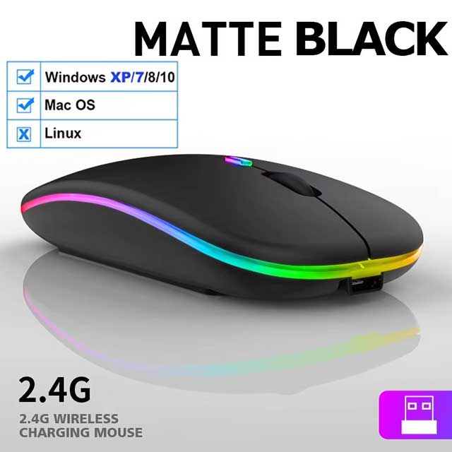 LED Wireless Bluetooth Mouse – USB Rechargeable RGB Silent Ergonomic Mouse with Backlight for Laptop, PC & iPad