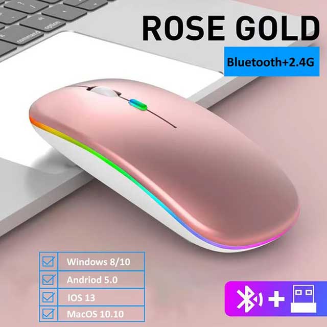 LED Wireless Bluetooth Mouse – USB Rechargeable RGB Silent Ergonomic Mouse with Backlight for Laptop, PC & iPad