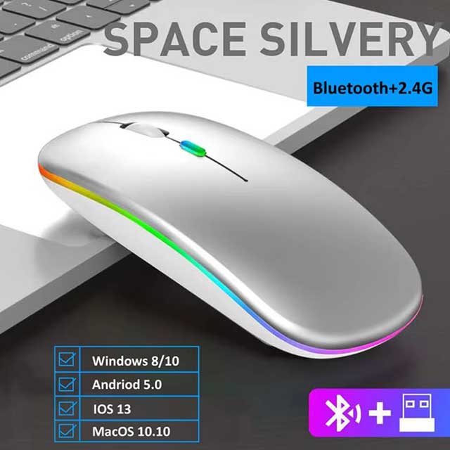 LED Wireless Bluetooth Mouse – USB Rechargeable RGB Silent Ergonomic Mouse with Backlight for Laptop, PC & iPad