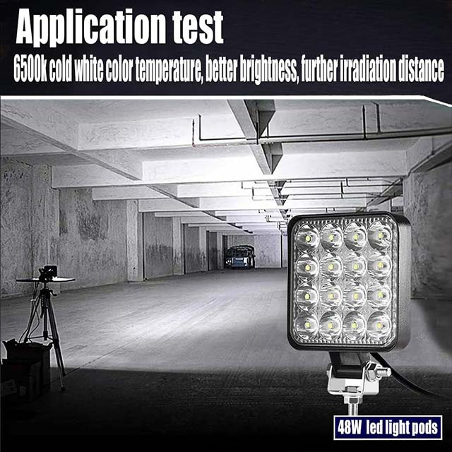 4-Inch 48W LED Work Lights for Trucks – Square LED Light Pods with Flood Beam (12V/24V) for ATV, UTV, RV, Golf Cart, Car &amp; Off Road Fog Lighting