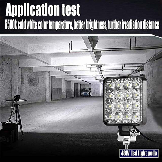 4-Inch 48W LED Work Lights for Trucks – Square LED Light Pods with Flood Beam (12V/24V) for ATV, UTV, RV, Golf Cart, Car &amp; Off Road Fog Lighting