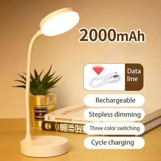 LED Desk Lamp – 3-Level Dimmable Touch Control – USB Rechargeable & Battery Powered – Portable Eye-Protection Table Light for Bedroom, Bedside, and Study