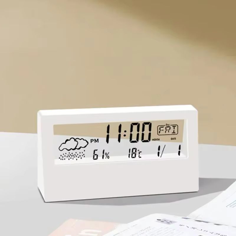 LED Digital Thermo-Hygrometer – Multifunction Temperature & Humidity Meter – Electronic Weather Station with Alarm Clock for Home & Office