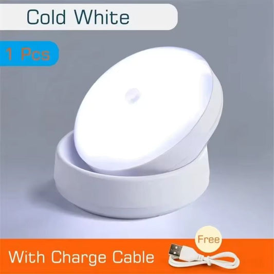 LED Motion Sensor Night Light – USB Rechargeable Intelligent Induction Lamp – Wireless Under-Cabinet & Wardrobe Lighting (White/Warm Light)