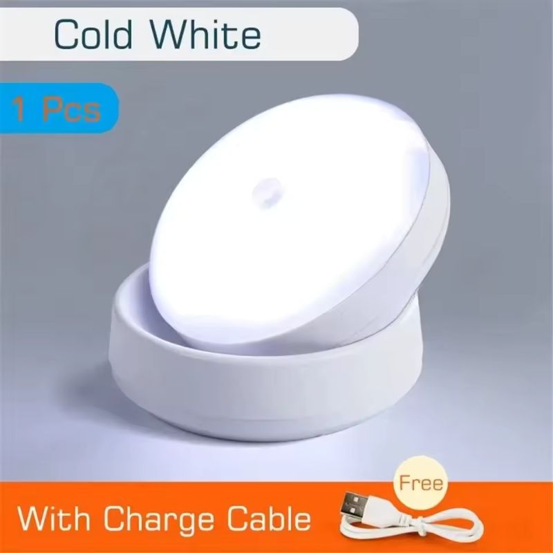 مصباح ليلي LED بمستشعر حركة – مصباح استشعار ذكي قابل لإعادة الشحن عبر USB – إضاءة لاسلكية أسفل الخزانة وخزانة الملابس (ضوء أبيض/دافئ)