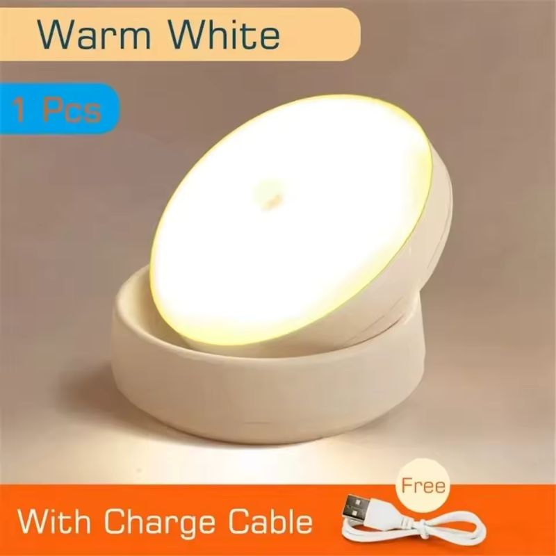 Veilleuse LED à détecteur de mouvement – Lampe à induction intelligente rechargeable par USB – Éclairage sans fil sous meuble et armoire (lumière blanche/chaude)