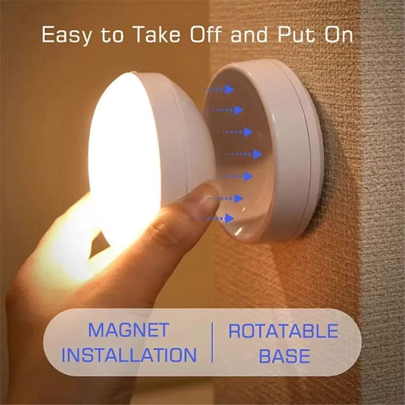 Veilleuse LED à détecteur de mouvement – Lampe à induction intelligente rechargeable par USB – Éclairage sans fil sous meuble et armoire (lumière blanche/chaude)