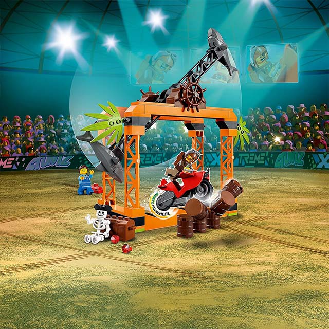 LEGO City Stuntz - The Shark Attack Stunt Challenge Adventure Series Toy with Flywheel Powered Stunt Bike &amp; Racer Minifigure, Toys for Kids Years Old and Up