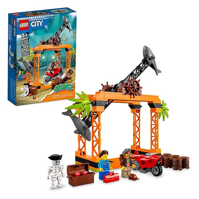 LEGO City Stuntz - The Shark Attack Stunt Challenge Adventure Series Toy with Flywheel Powered Stunt Bike &amp; Racer Minifigure, Toys for Kids Years Old and Up