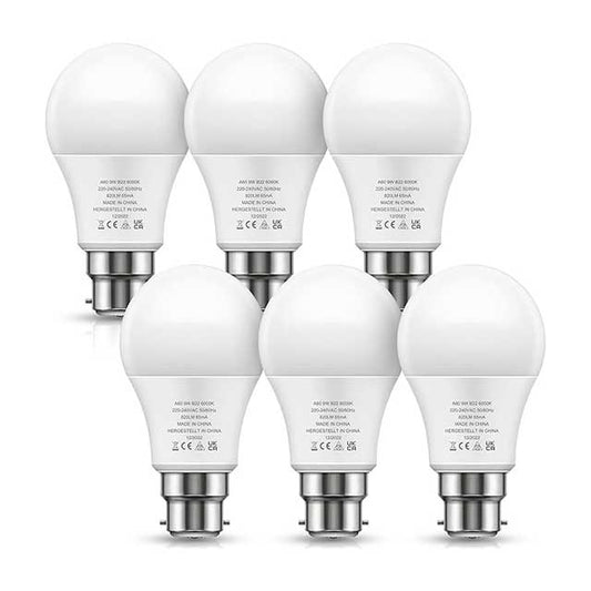 LOHAS B22 LED Bulb, 9W Bayonet Light Bulb, 820LM, 60W Equivalent, Cool White 6000K, Non-Dimmable, Pack of 6