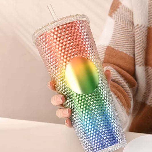 LUSQI 710ml Studded Texture Plastic Water Cup – Portable Leakproof Tumbler with Lid & Straw for Outdoor Travel, Large Capacity Drink Bottle