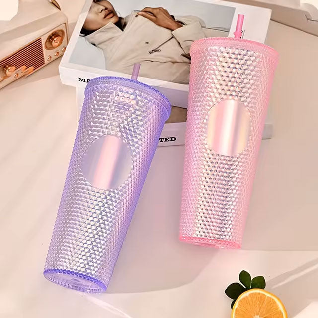 LUSQI 710ml Studded Texture Plastic Water Cup – Portable Leakproof Tumbler with Lid & Straw for Outdoor Travel, Large Capacity Drink Bottle