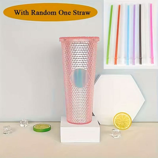 LUSQI 710ml Studded Texture Plastic Water Cup – Portable Leakproof Tumbler with Lid & Straw for Outdoor Travel, Large Capacity Drink Bottle